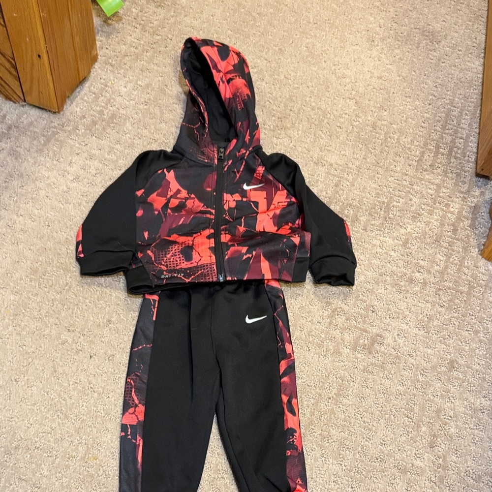 Nike Black and Red Kids Hooded Tracksuit Set